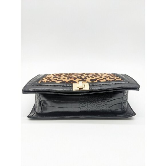 INC Ajae flap over convertible crossbody shoulder bag -Leopard Croc Black - Picture 7 of 12